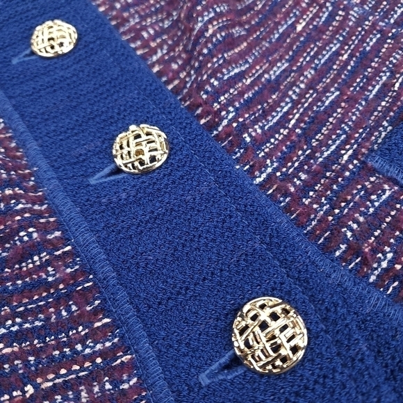 St. John Women's Gold Buttoned Blue Red Tweed Cardigan Blazer Sz 8 - Picture 3 of 12